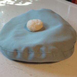 Vintage Sky Blue Hat w/ White Pom Pom, Beret Style